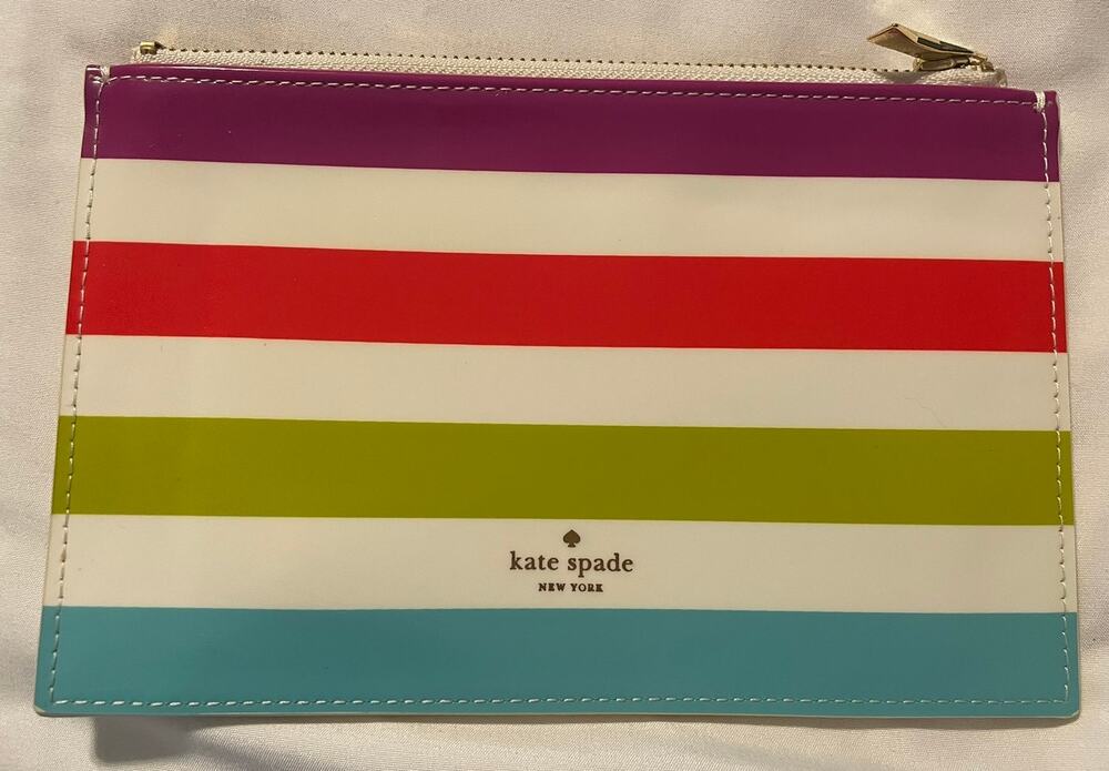 Kate Spade New York Rainbow Stripe Pencil Case Zip Pouch Colorful Cosmetic Bag